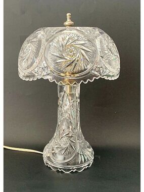 Vintage Pinwheel Crystal Mushroom Table Lamp Boudoir Lamp